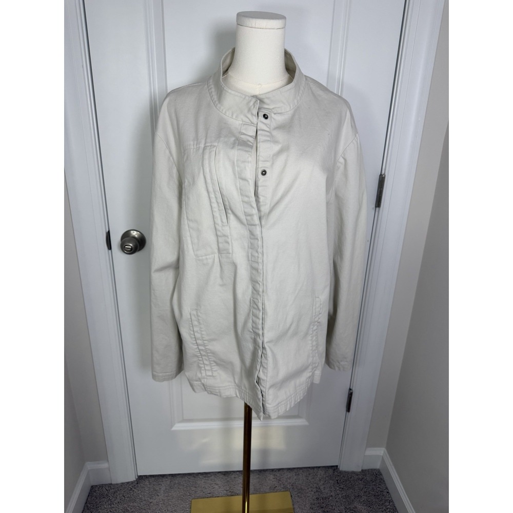 Eileen Fisher Women's Canvas Jacket Moto Utility Contemporary Khaki Size 1X